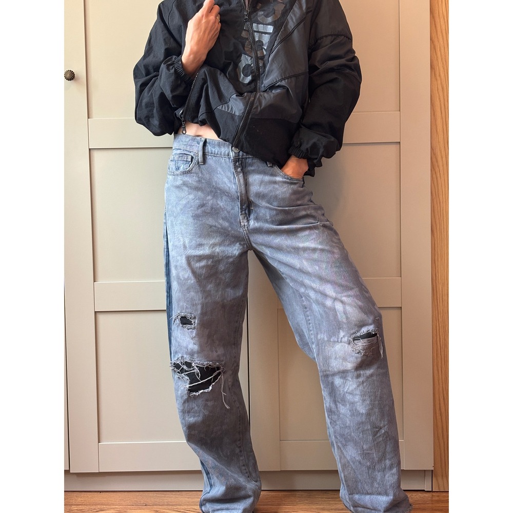 Hidden Jeans Women's 28 Baggy Distressed Embroidered Streetwear Acid Wash Denim